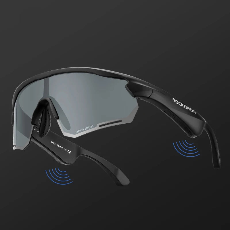 Rockbros Cycling Glasses Wireless Bluetooth 5.2 Polarized Sunglasses Headset MP3 Riding Eyewear UV400 Goggles
