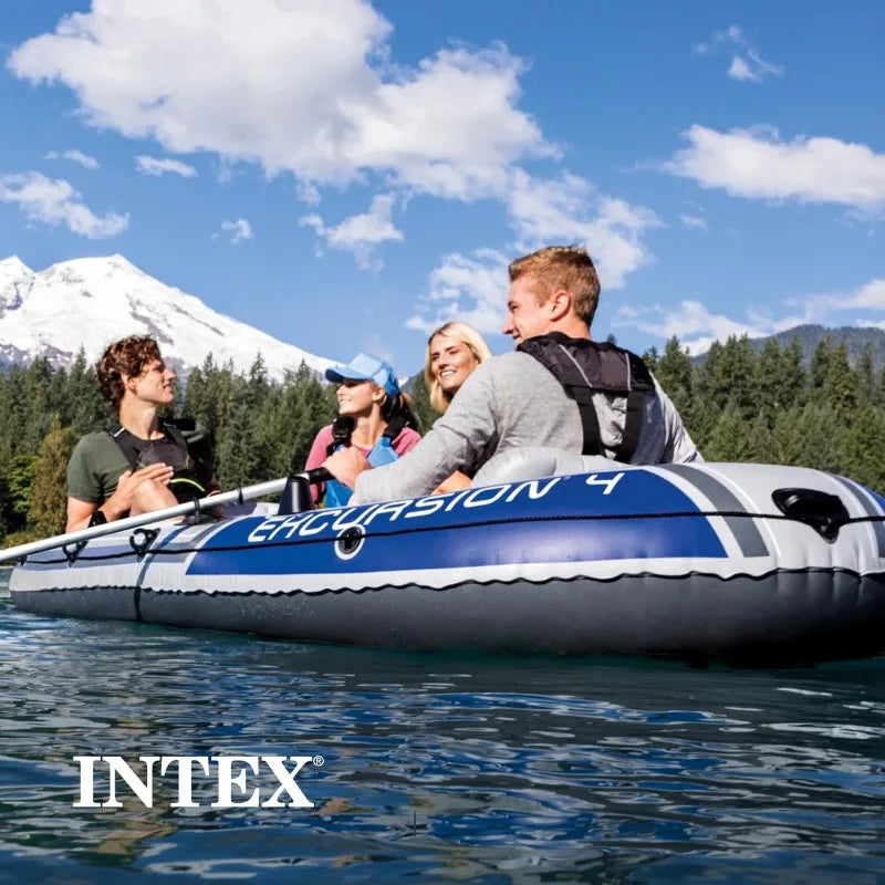 Intex Excursion Inflatable Boat Series with Deluxe 54 Inch Oars and High Output Pump Super Tough PVC Adjustable Seats