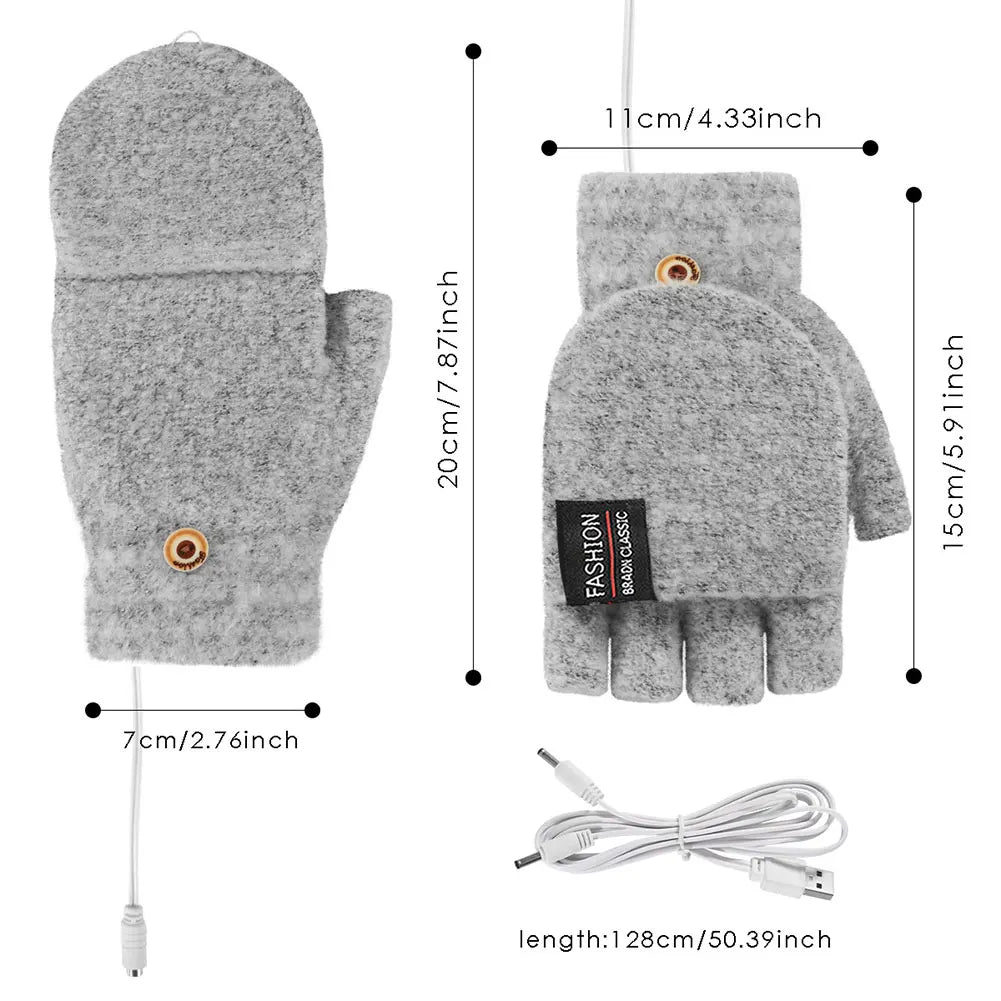 Touchscreen Heating Gloves Rechargeable Winter Warm USB Electric Heated Gloves Fingerless Hand Warmer Thermal for Skiing Gloves