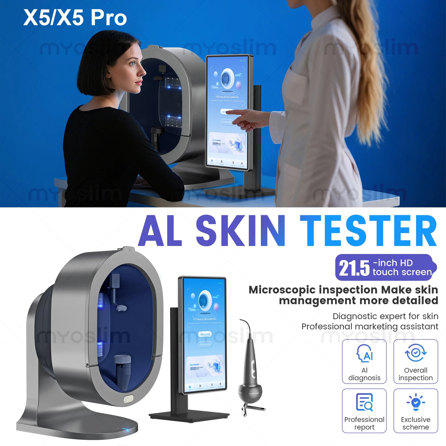 Mirror Skin Analysis 8 Spectra 3D Intelligent Mirror Wood Lamp Facial Scanner UV Skin Analyzer Machine Skin Analyzer