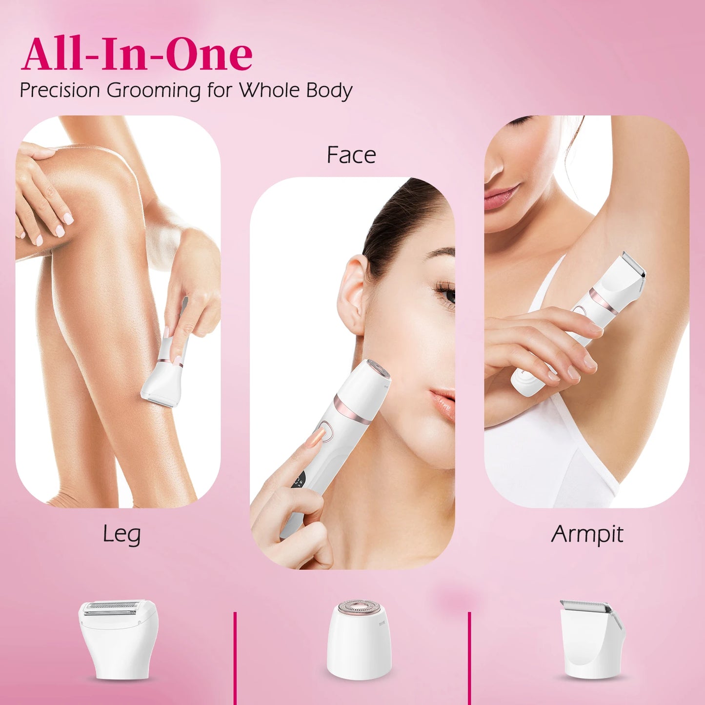 MAXGROOM 3 in 1 Body Hair Trimmer Kit for Woman Bikini Hair Shaver Facial Trimmer Electric IPX6 Waterproof Pubic Hair Shaver