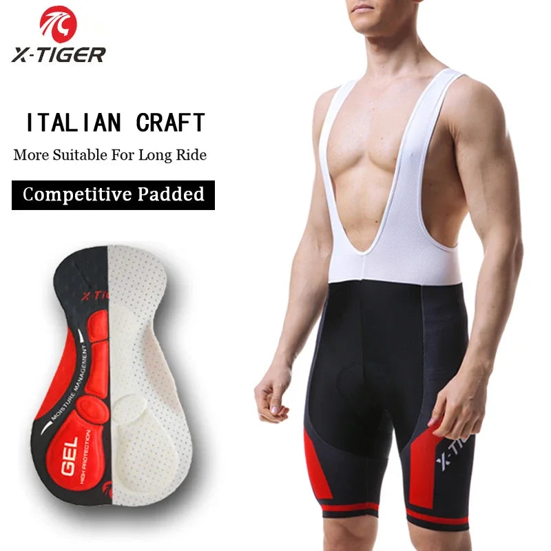 X Tiger Pro Cycling Bib Shorts Mountain Bike Shorts Summer Shockproof 5D Gel Pad Cushion MTB Bicycle Bib Tights Triathlon