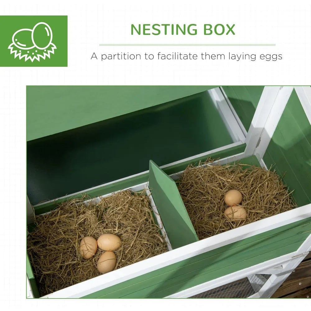 49" Small Chicken Coop Hen House with Garden Space, Chicken House Outdoor Run Cage with Weather Protection, 2-4 Birds, Green