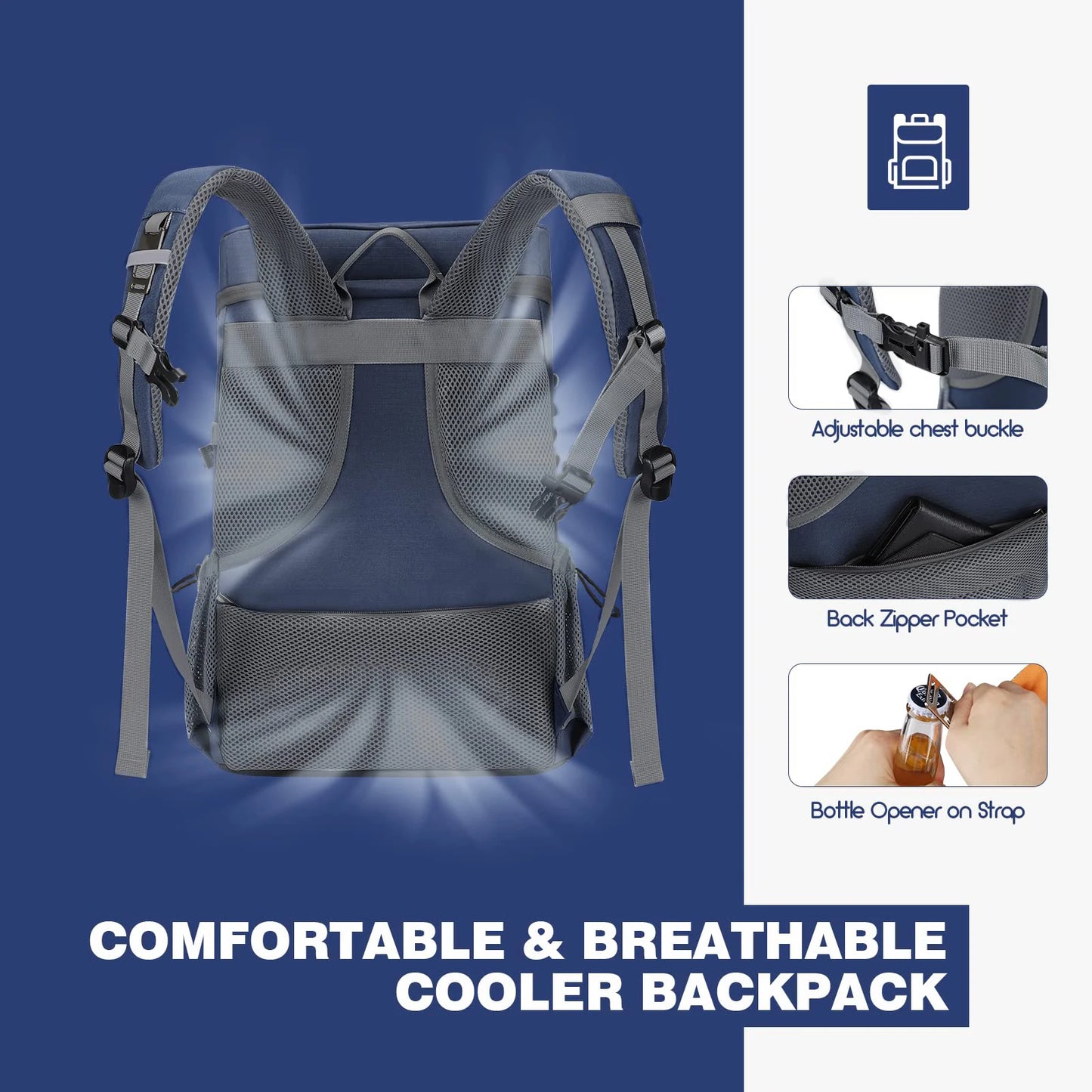 WestTune 35 Can Cooler Backpack Leakproof Insulated Soft Cooler Bag for Camping Beach Hiking and Travel