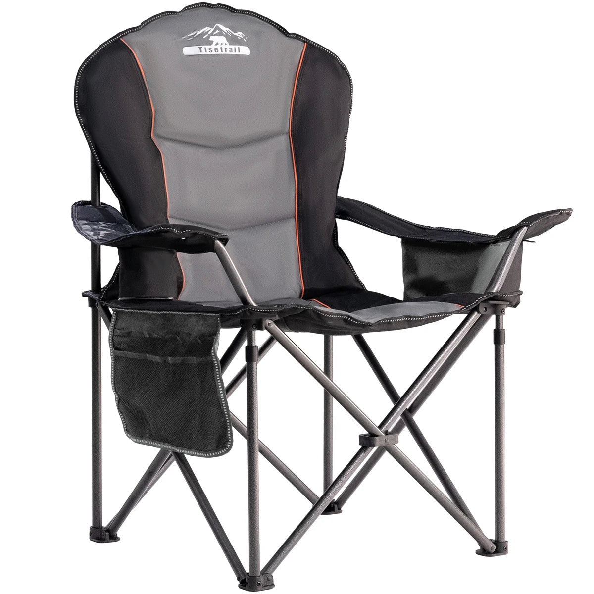 Tisetrail Oversized Folding Camping Chair with Cooler Padded Outdoor Seating Heavy Duty Support 500 Pounds Black and Gray