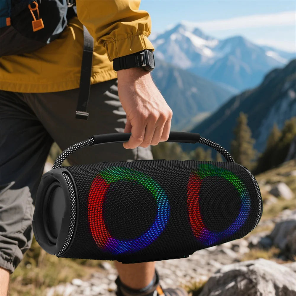 Powerful Bluetooth Speaker with LED Light Portable Outdoor Speakers Dual 4 Inch Subwoofer Sound Box