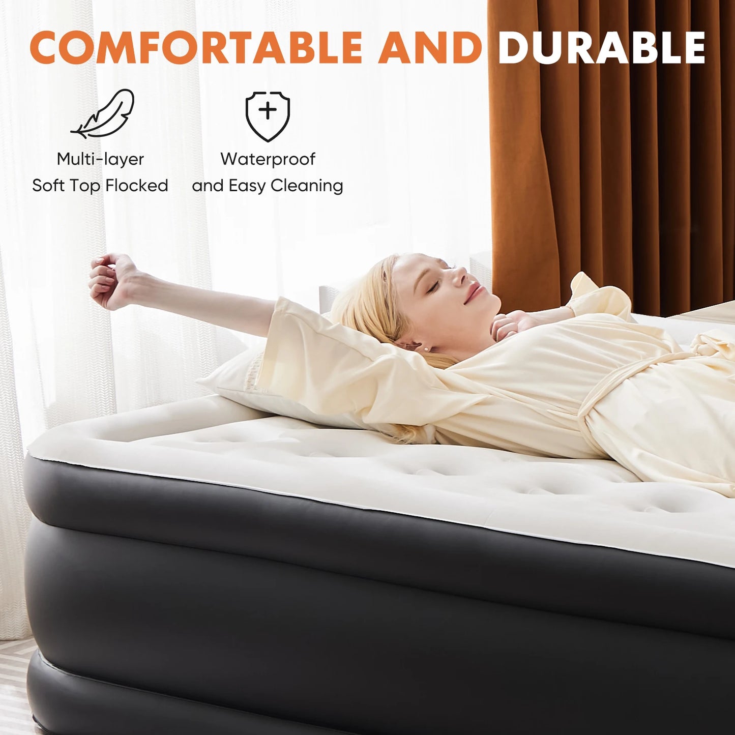 JHK Queen Twin Size Air Mattress Double Height Non Slip Bottom Weight Capacity 660 Pounds Air Bed for Home or Camping