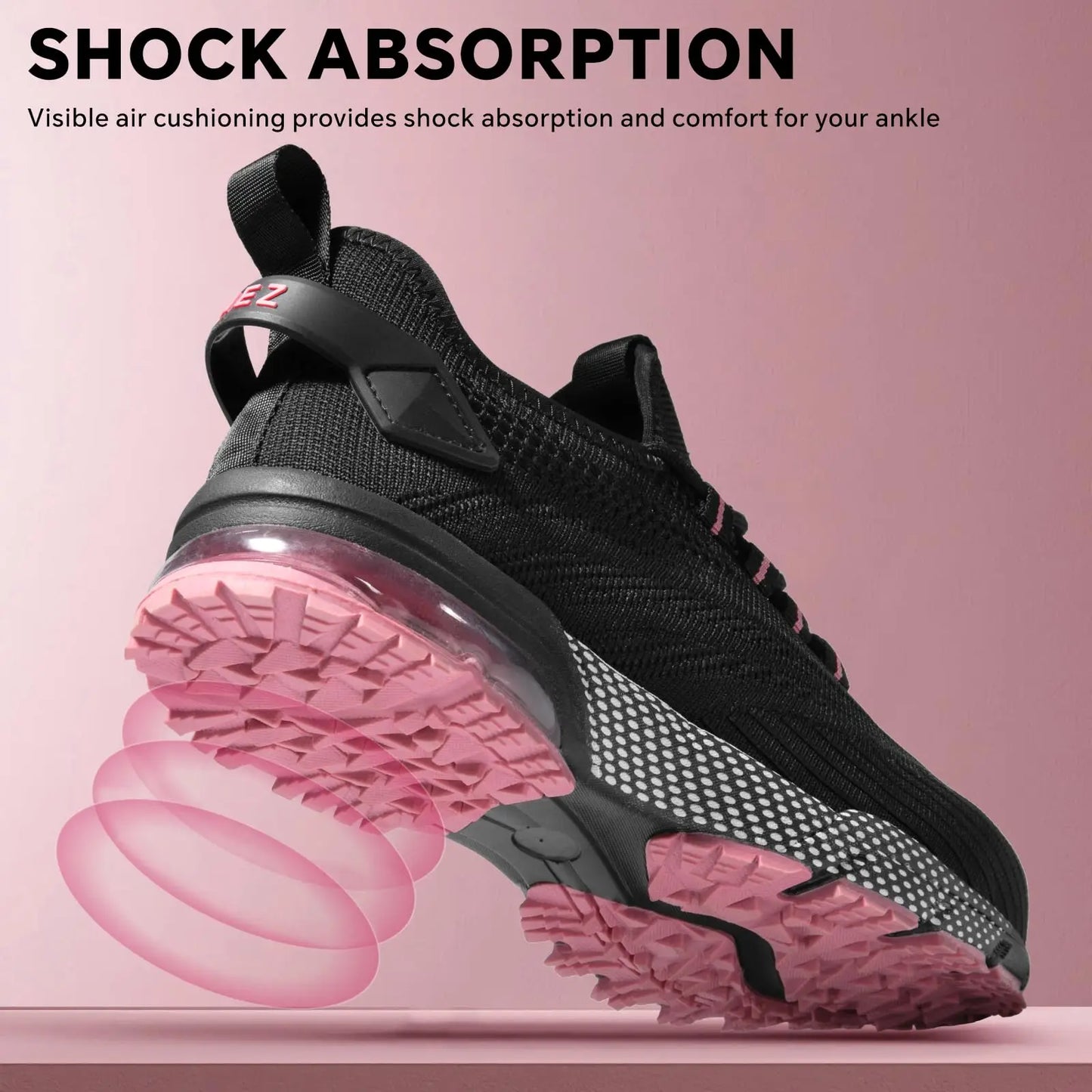 Spiez Safety Shoes for Women Lightweight Non Slip Work Shoes Air Cushion Sneakers for Work and Daily Wear Black Pink