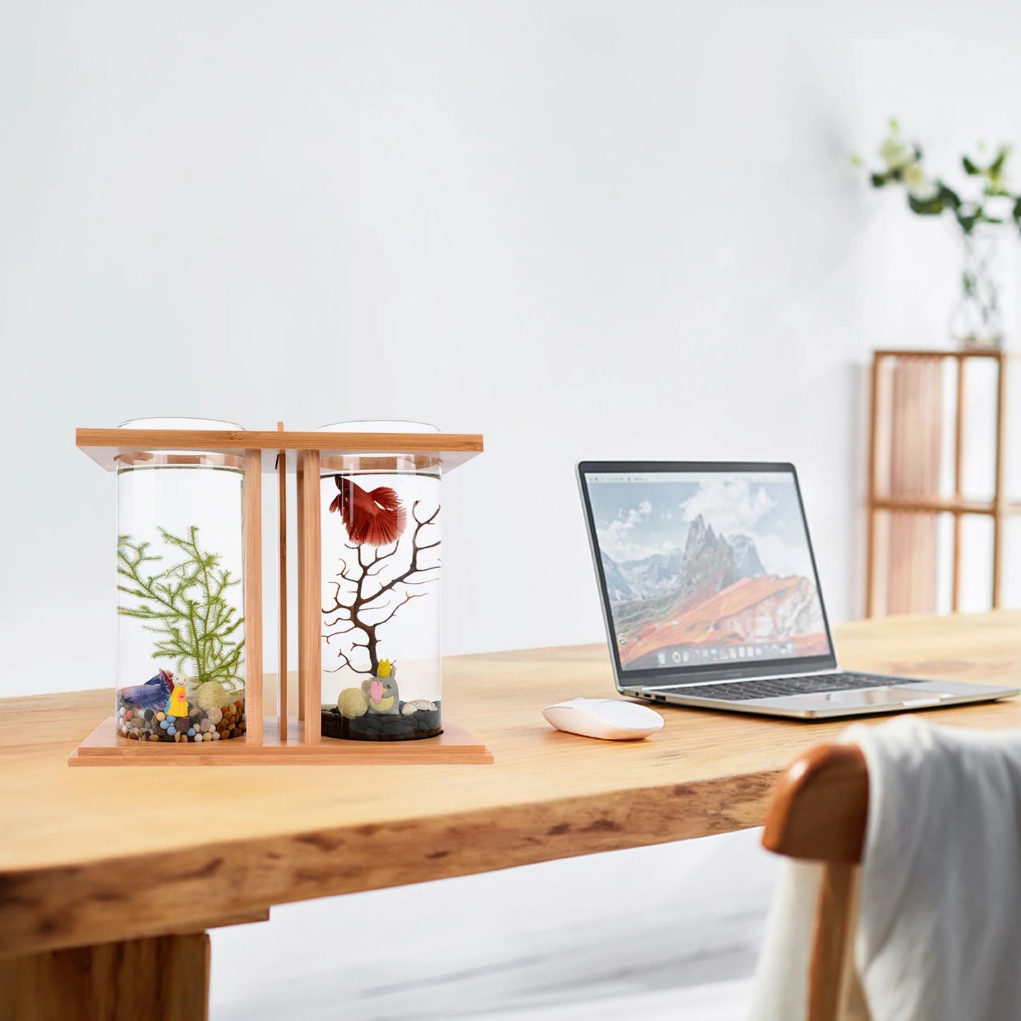 Desktop Mini Fish Tank Creative Bamboo Wood Ecological Fish Tank Dual Glass DIY Fish Tank Aquarium
