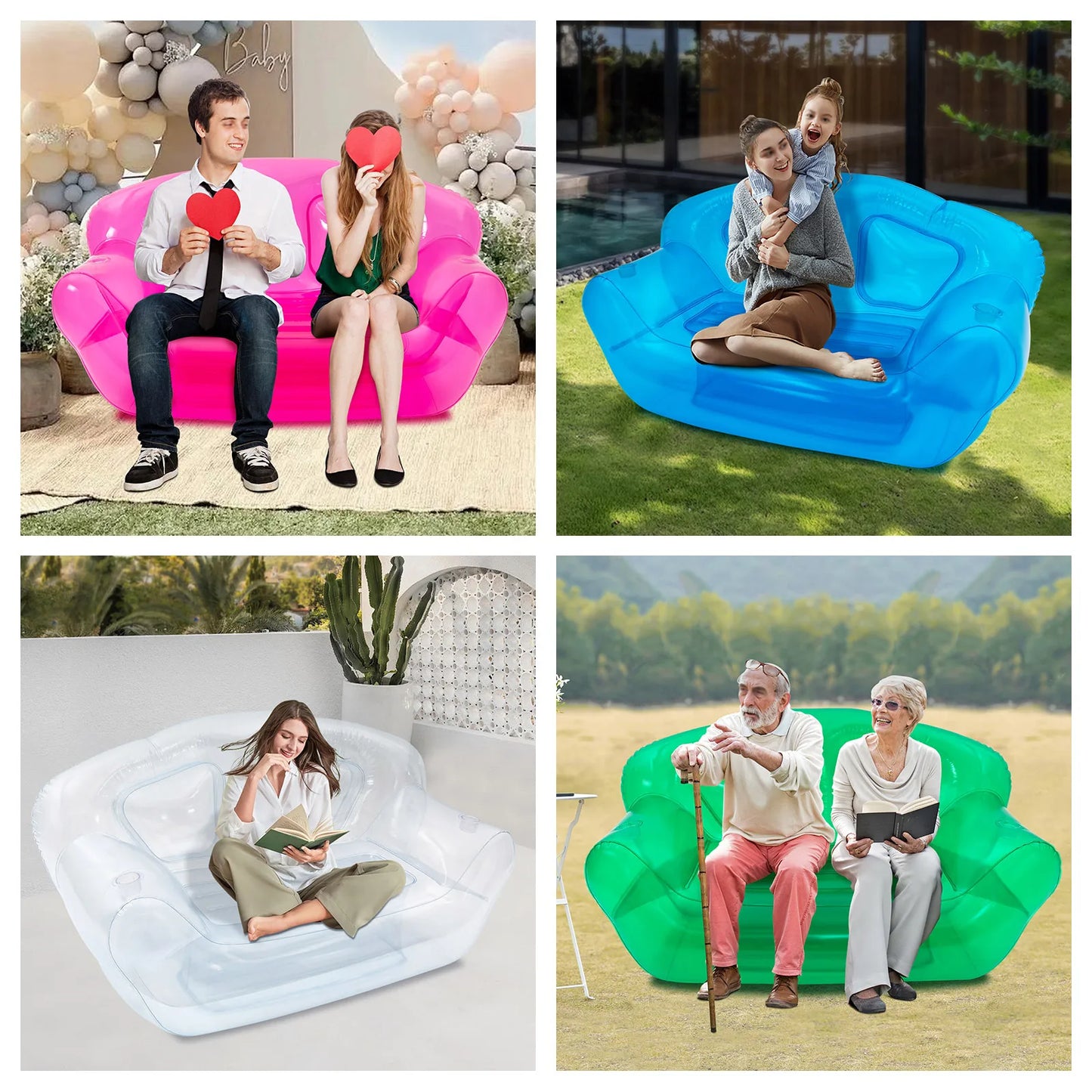 Inflatable Double Person Sofa Clear/Pink/Blue/Green Blow UP Chairs Portable Air Sofa Camping Yard Couchs Outdoor Activitiy