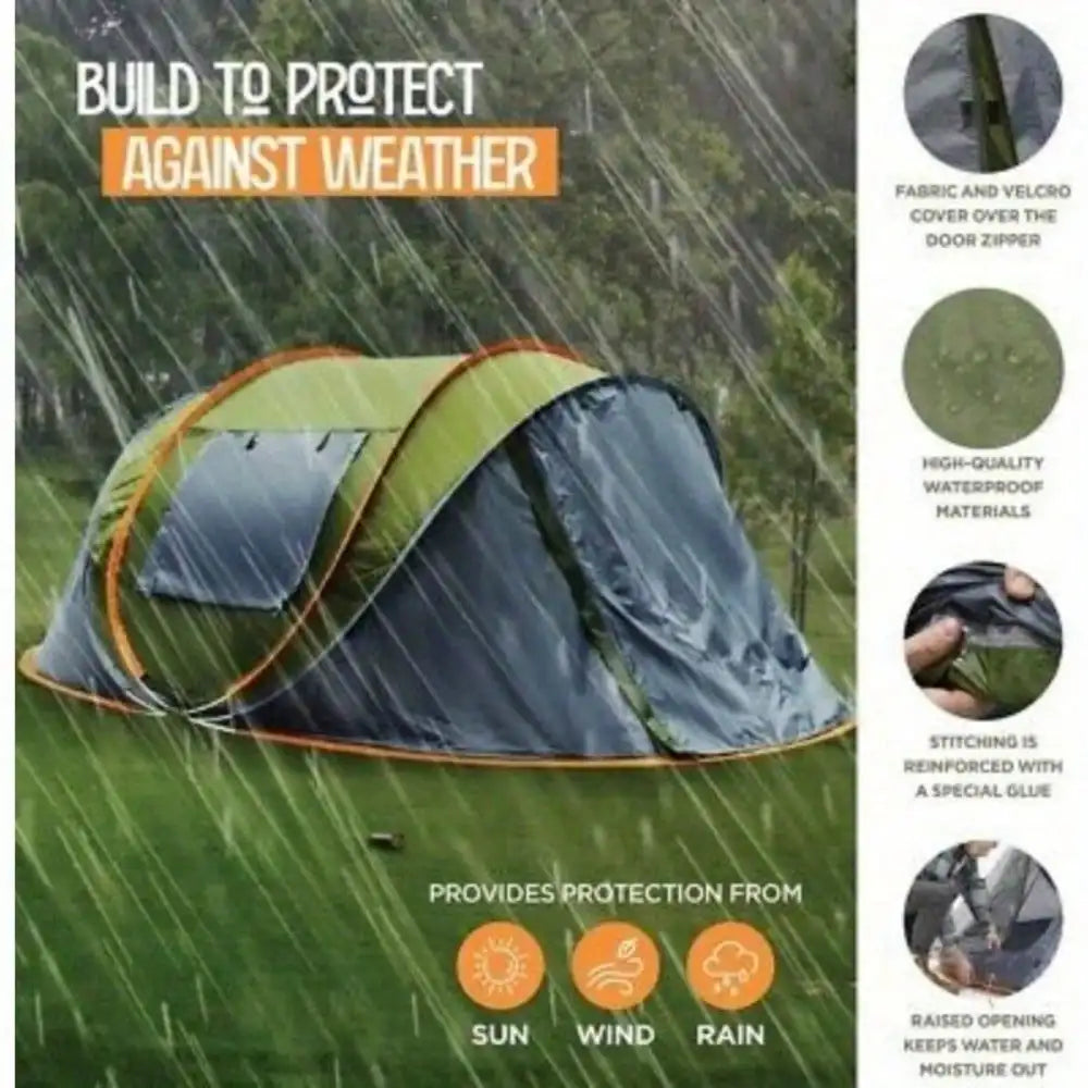 Camping Tent for Four People Easy Pop Up Design with Two Doors UPF50 Waterproof