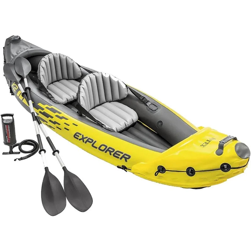 Intex 68307EP Explorer K2 Inflatable Kayak Set with Deluxe 86 Inch Aluminum Oars and High Output Pump Super Strong PVC