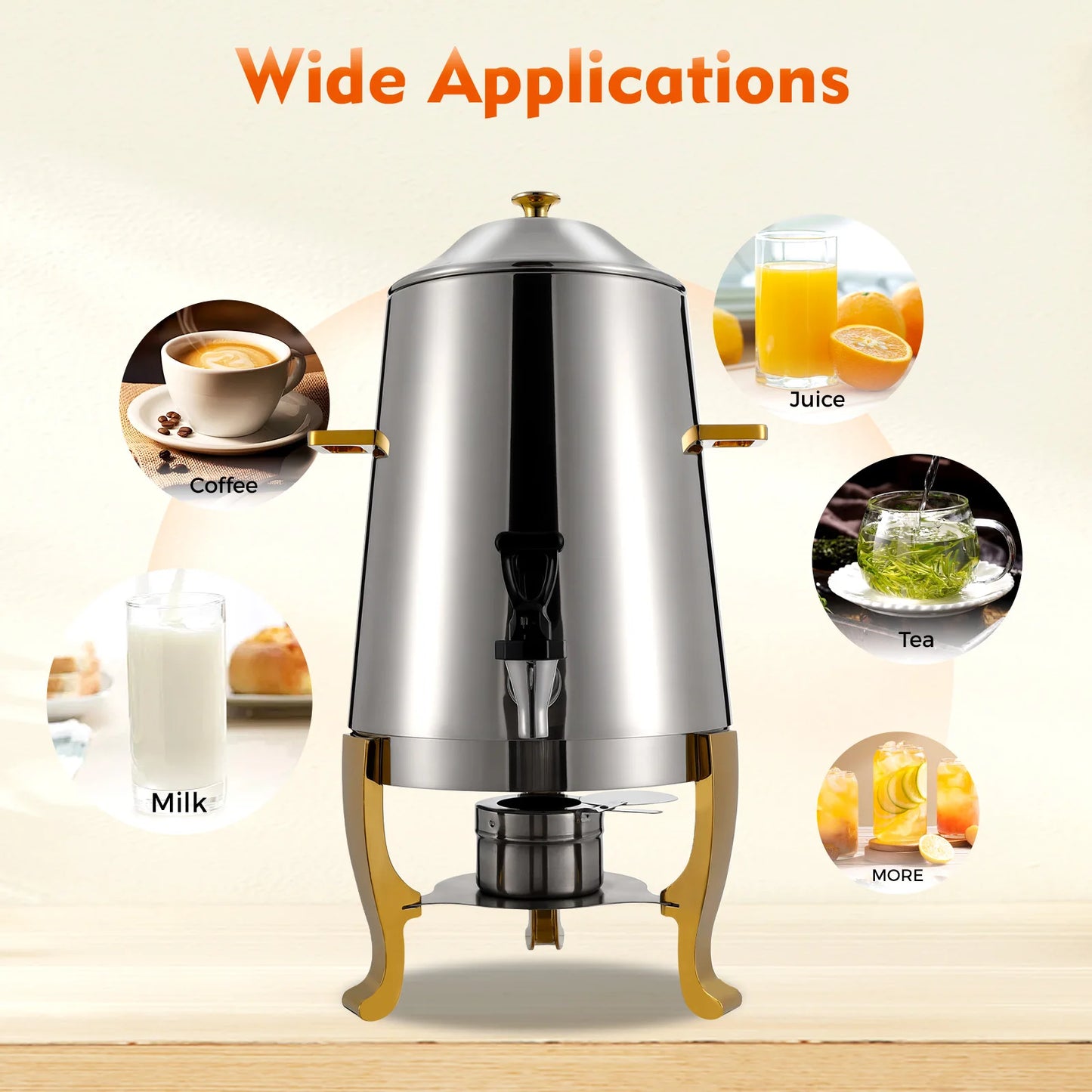 13L Hot Beverage Dispenser Coffee Chafer Stainless Steel Hot Drink Tea Dispenser 3 Gallon Juice Coffee Milk Drink