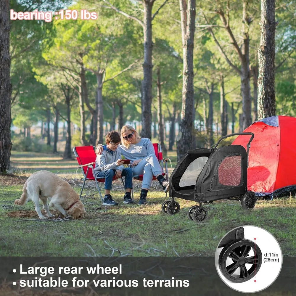 Dog Stroller Foldable Pet Jogger Strollers for Single or Multiple Medium and Large Dogs Travel Carrier Breathable Animal Strolle