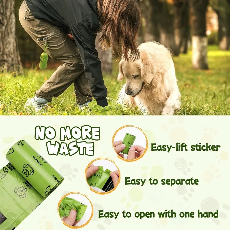 Dog Poop Bag Set with Dispenser and Leash Clip Thick Waste Bags for Puppy Small Medium Large Dog and Cat