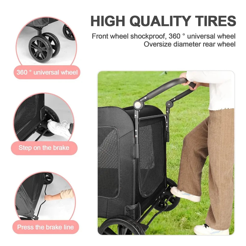 Dog Stroller Foldable Pet Jogger Strollers for Single or Multiple Medium and Large Dogs Travel Carrier Breathable Animal Strolle