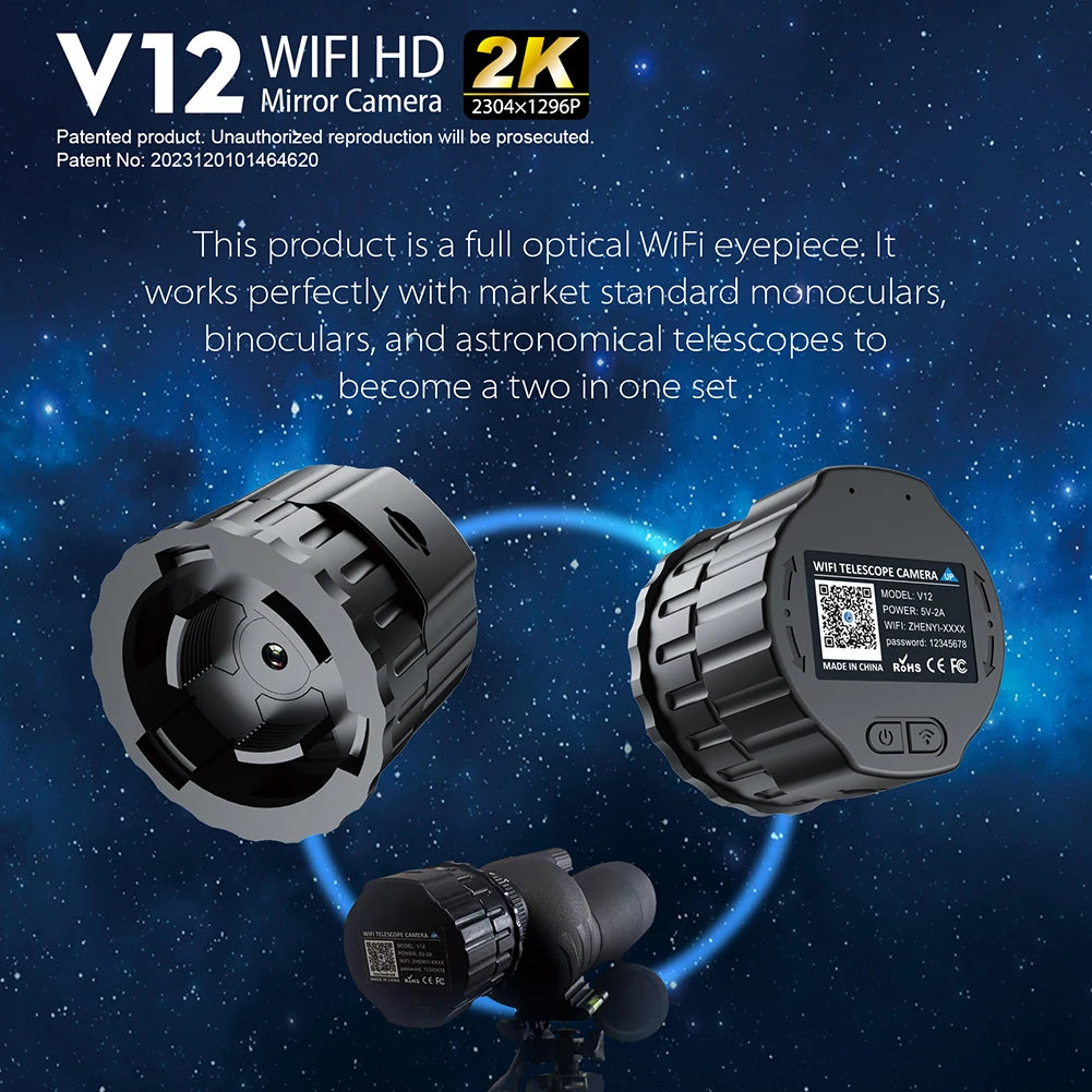 2K 4 Million High Definition WiFi Electronic Eyepieces for 25mm to 50mm Scopes WiFi Telescope Eyepiece for Bird Watching