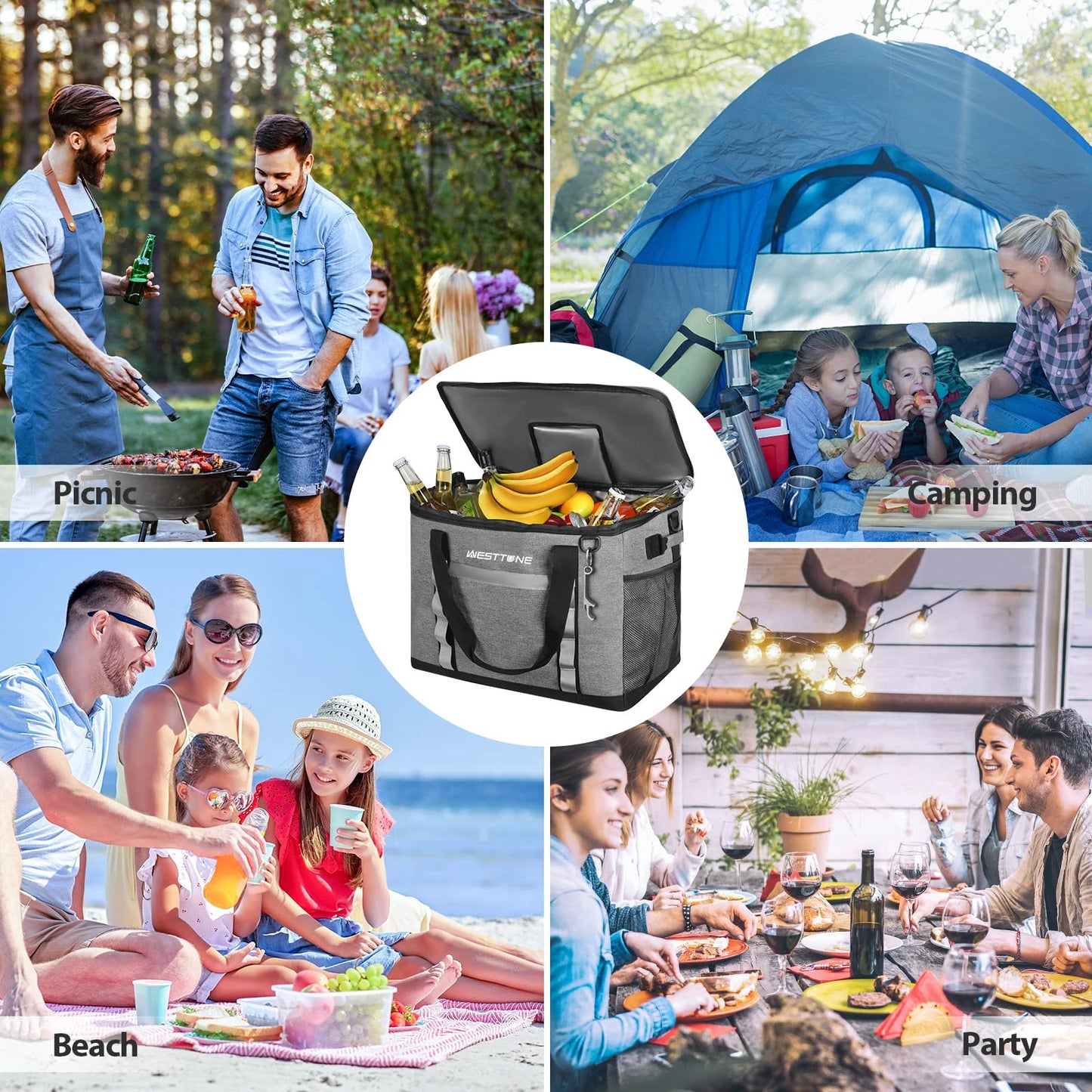 Westtune 75 Cans Soft Cooler Bag Collapsible Leakproof Portable Ice Chest for Camping Travel Beach