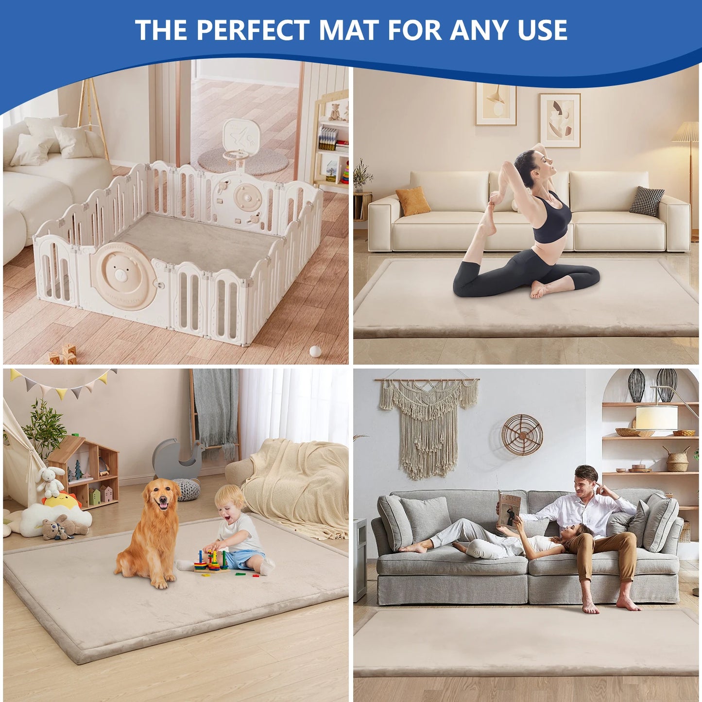 Solid Living Room Carpet Cream Non Slip Rug for Bedroom Decoration Classic Minimalism Tatami Floor Yoga Mat