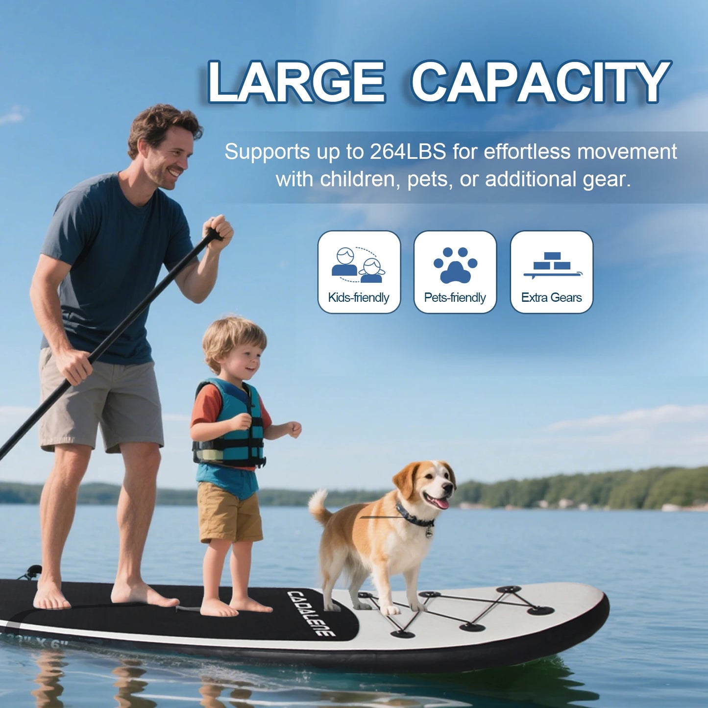 Cadalene Inflatable Stand Up Paddle Board with SUP Accessories Anti Slip EVA Deck 10 Inch Inflatable Paddle Boards for Adults