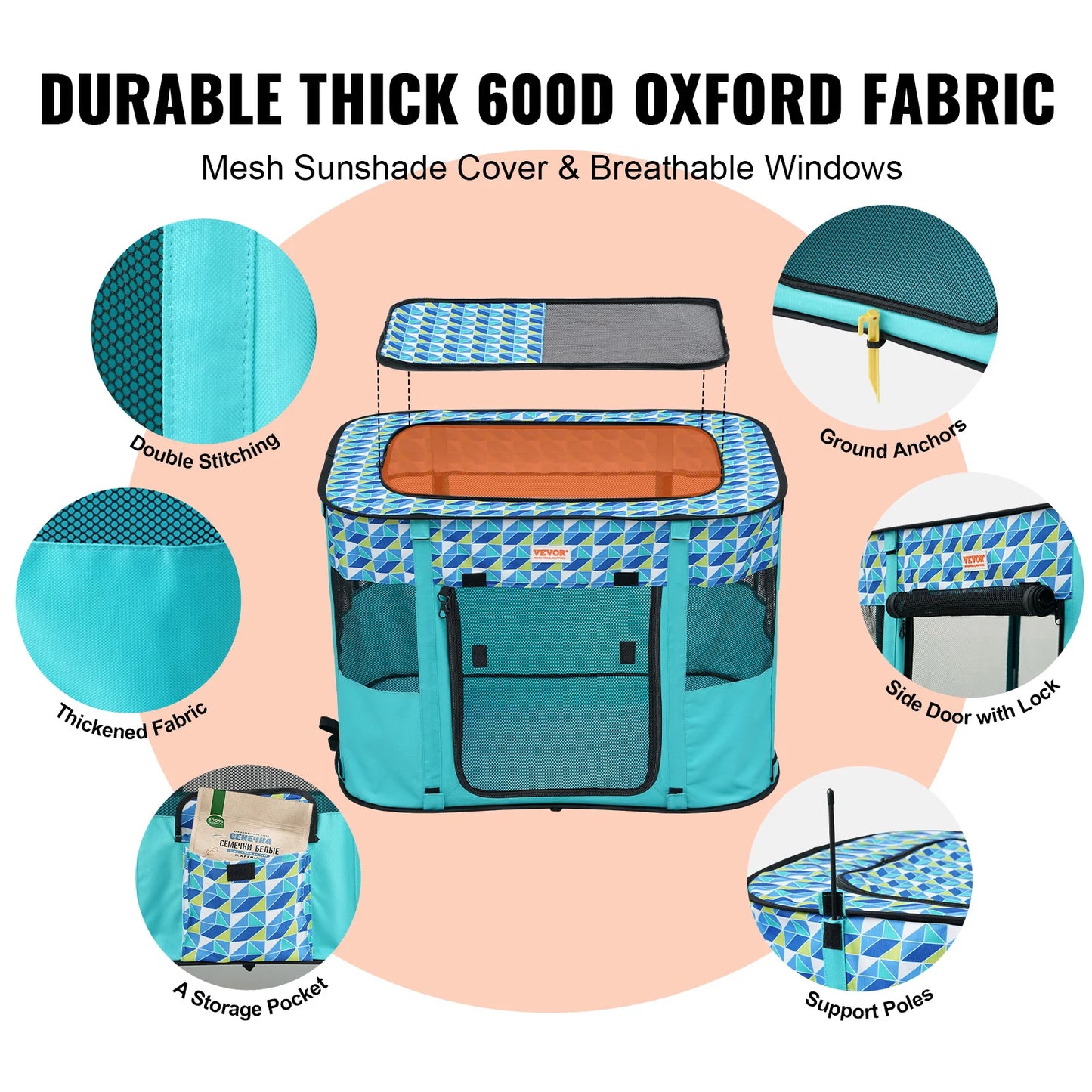 VEVOR Portable Foldable Pet Playpen Tent Crate Kennel Waterproof Puppy Shelter for Dogs and Cats Indoor Outdoor Travel Camping
