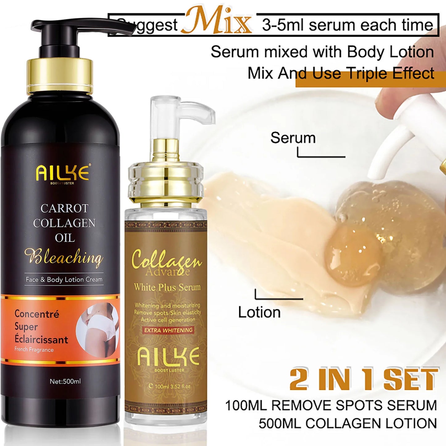 AILKE Collagen Whitening Set, Moisturizer, Hydration, Dark Spot Removal Cream, Brightening Body Lotion, Armpit Whitening Cream