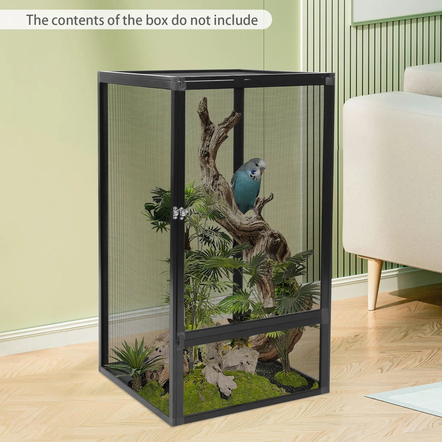 Reptile Terrarium, Enclosure w/Fine Mesh Ventilation, Removable Top, Escape-Proof Locking Latch for Lizards/Snakes/Insects