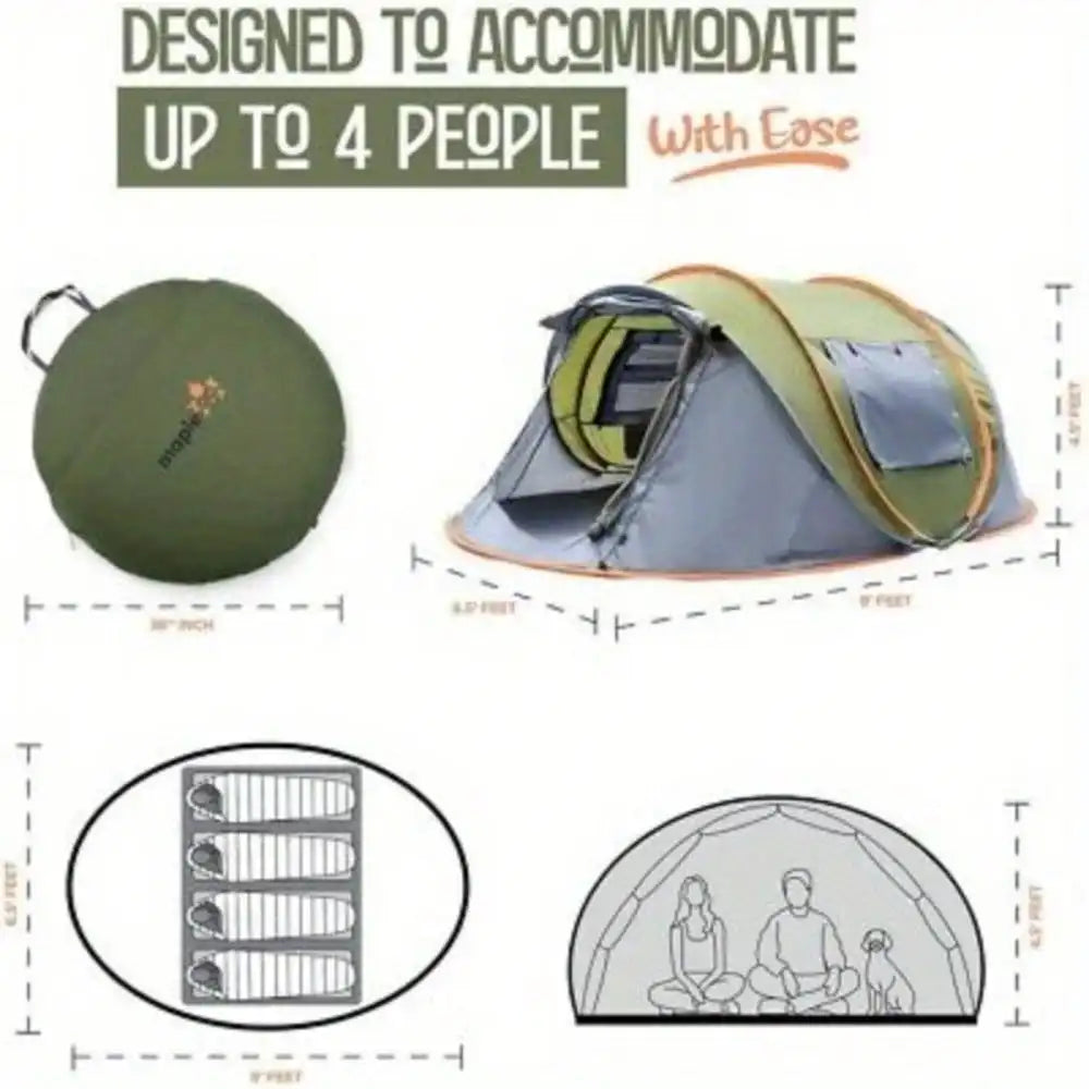 Camping Tent for Four People Easy Pop Up Design with Two Doors UPF50 Waterproof
