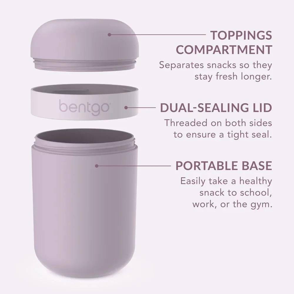 Leakproof Snack Cup with Two Compartments On-the-Go Snacks Dip and Yogurt Safe Microwave and Dishwasher Modern Design