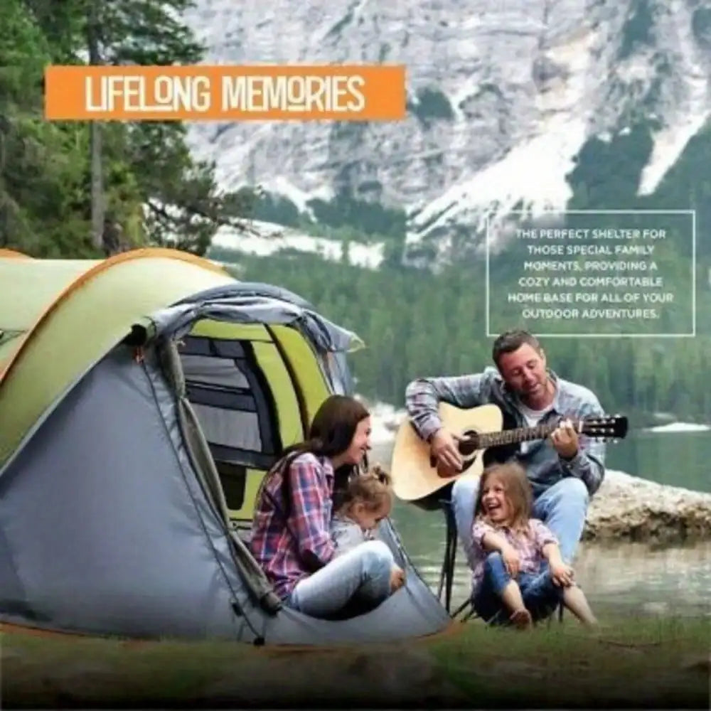 Camping Tent for Four People Easy Pop Up Design with Two Doors UPF50 Waterproof