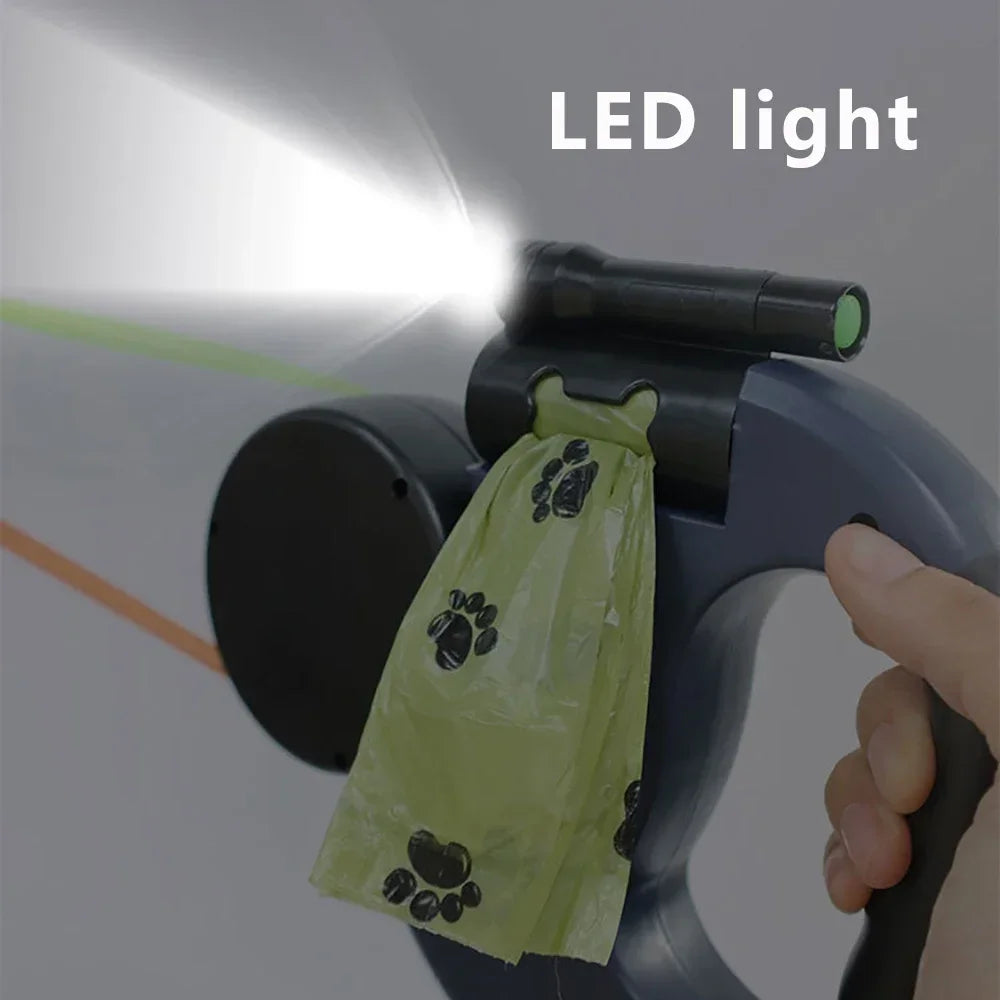 Retractable Dual Dog Leash with LED Light and 360 Swivel No Tangle Independent Braking System with 3M Reflective Leads