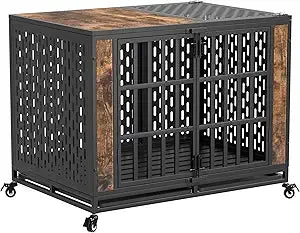 Sturdy 42-inch Dog Crate for Large and Medium Breeds, Secure and Durable Kennel for Anxious Dogs, Rustic Brown Indoor Pet Cage