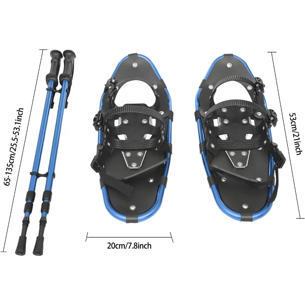 21INCH Snowshoes with Adjuatable Trekking Poles Bundle Carry Bag Light Weight Aluminum Walking Hiking Poles Durable All Terrain