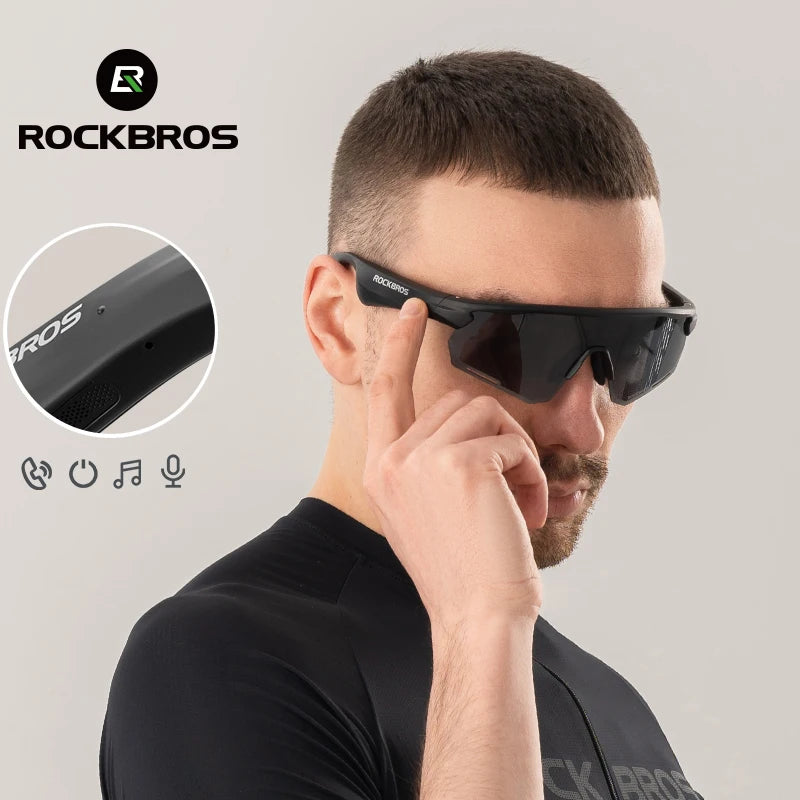 Rockbros Cycling Glasses Wireless Bluetooth 5.2 Polarized Sunglasses Headset MP3 Riding Eyewear UV400 Goggles