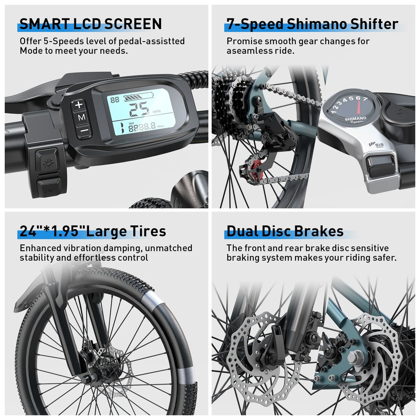 26" 24" Electric Motorcycles Mountain Balance Bike Ebike with 36V 374Wh/468Wh Removable Battery, 500W Motor, 21-Speed Gears