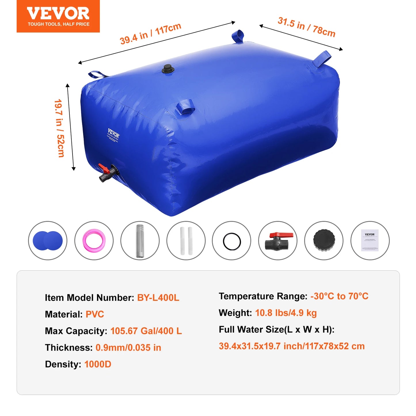 SucceBuy Water Storage Bladder PVC Collapsible Water Storage Containers Large Capacity Soft Water Bag Fire Prevention Camping