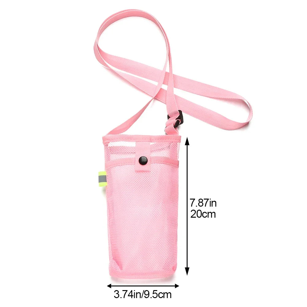Portable Sport Water Bottle Cover With Strap Cup Sleeve Mesh Cup Pouch Mobile Phone Bag Visible Bag Outdoor Camping Accessories