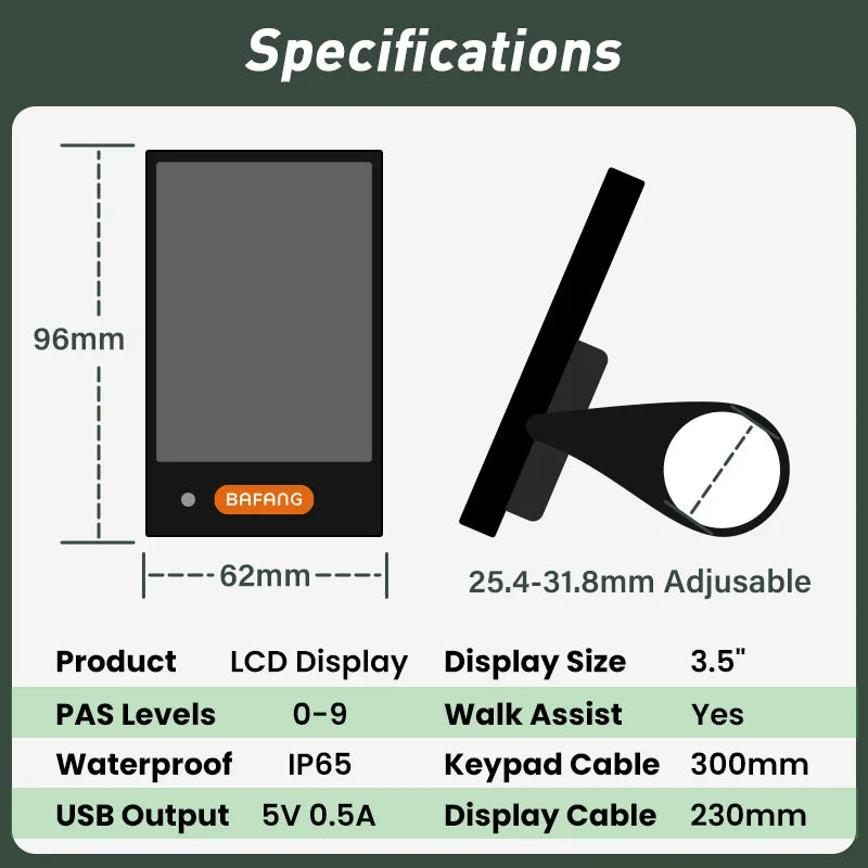 Bafang DPC18 UART Display for Ebike Mid Drive Motor Female Connector with USB Port 0-9 Pedal Assist Levels for BBS01 BBS02 BBSHD