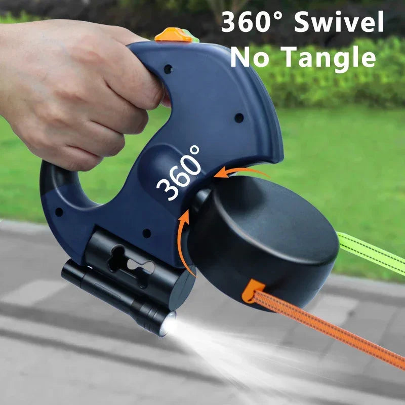 Retractable Dual Dog Leash with LED Light and 360 Swivel No Tangle Independent Braking System with 3M Reflective Leads
