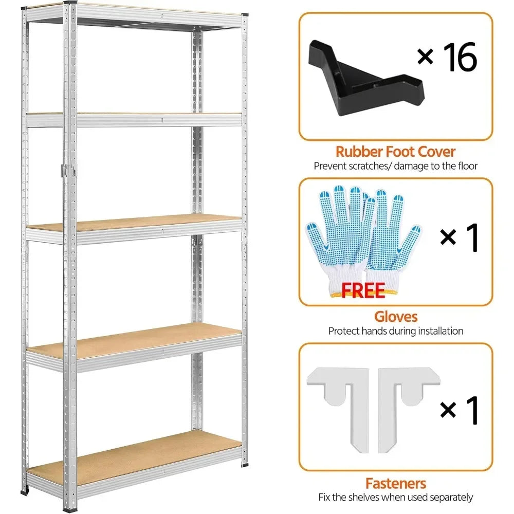 Metal Shelving Unit 5 Tier Storage Shelves Garage Shelving Heavy Duty Utility Rack for Warehouse Garage Pantry Kitchen