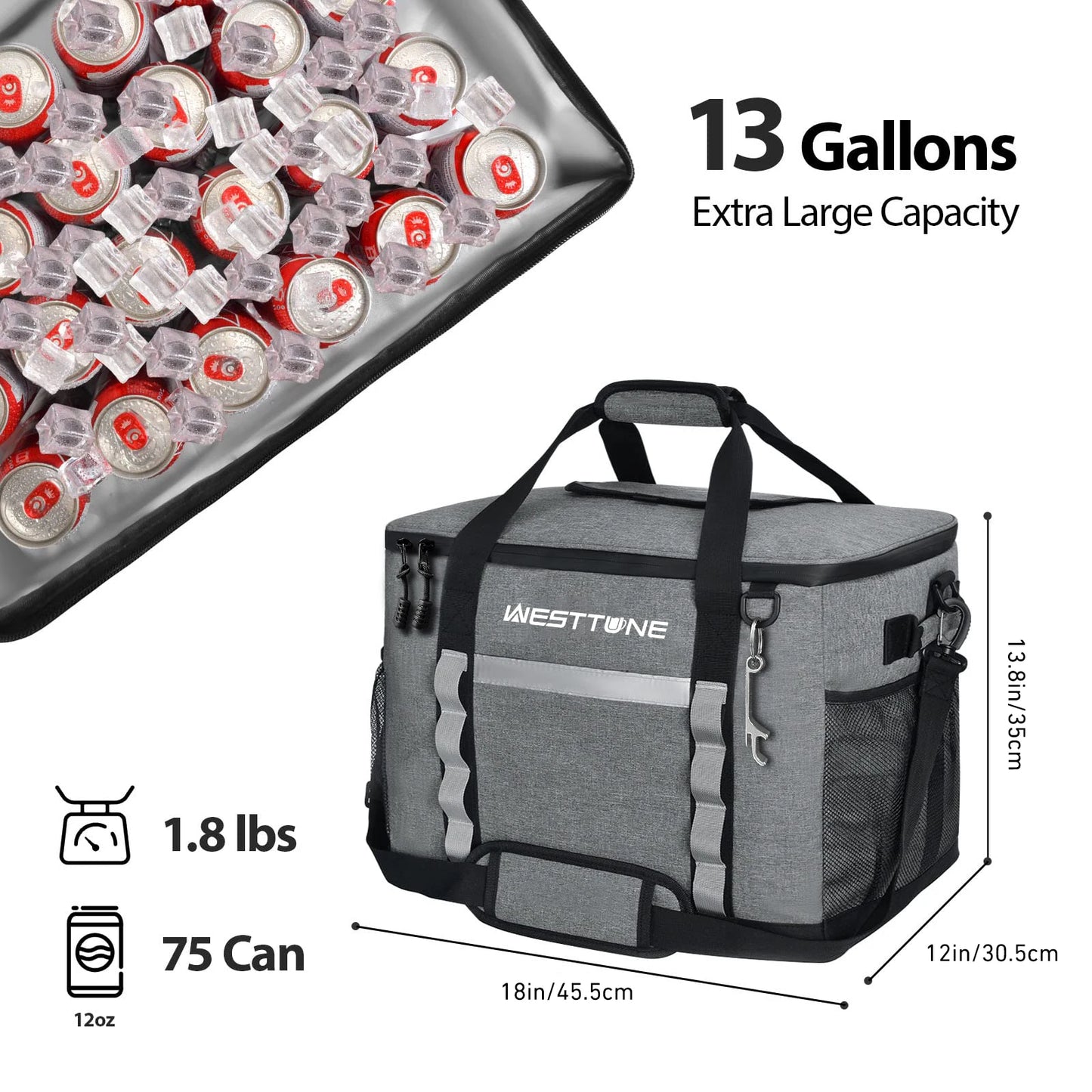Westtune 75 Cans Soft Cooler Bag Collapsible Leakproof Portable Ice Chest for Camping Travel Beach