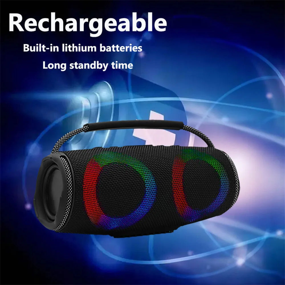 Powerful Bluetooth Speaker with LED Light Portable Outdoor Speakers Dual 4 Inch Subwoofer Sound Box