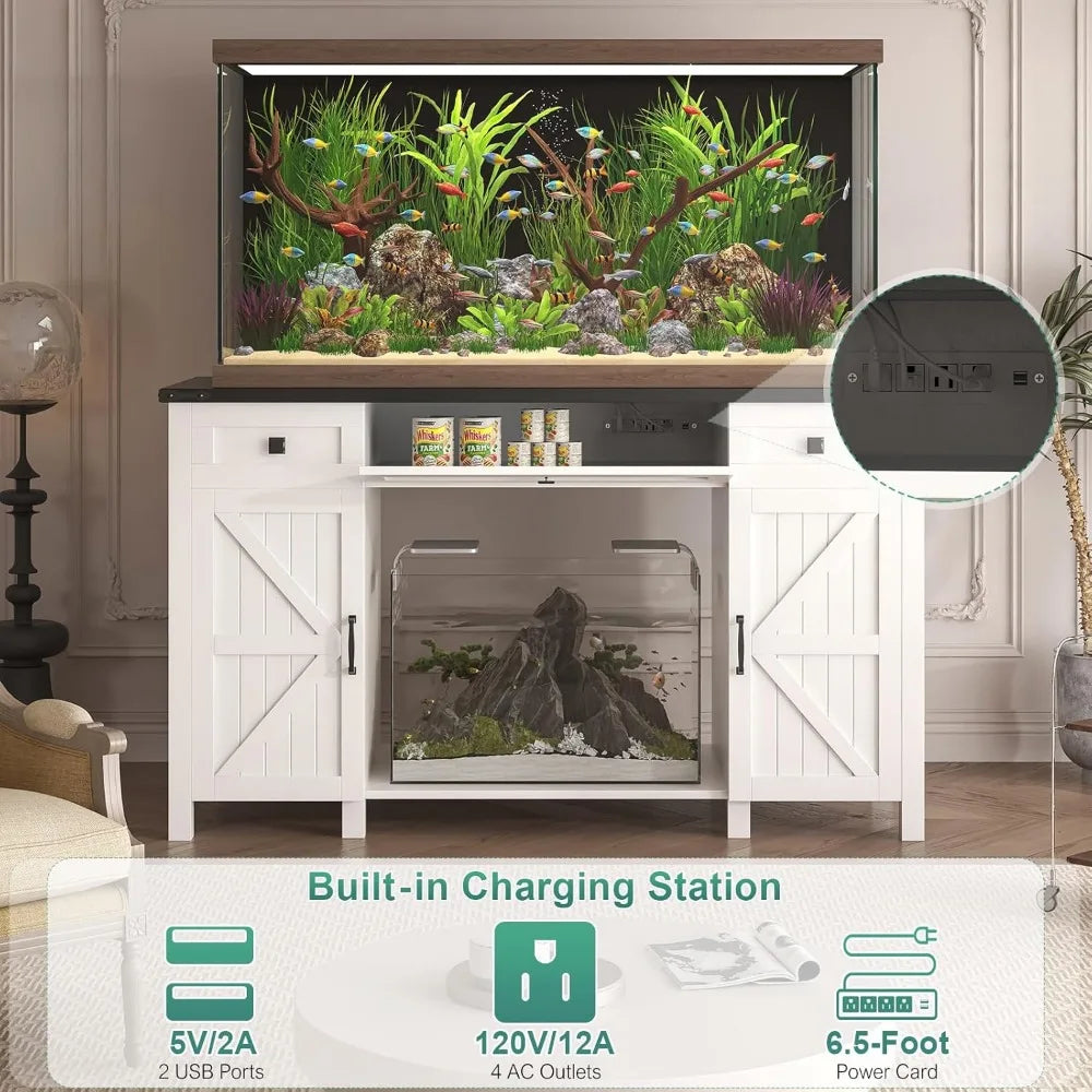 55-75 Gallon Aquarium Stand With Charging Station, Farmhouse Fish Tank Stand, Reptile Tank Stand Terrarium Stand with Drawer and