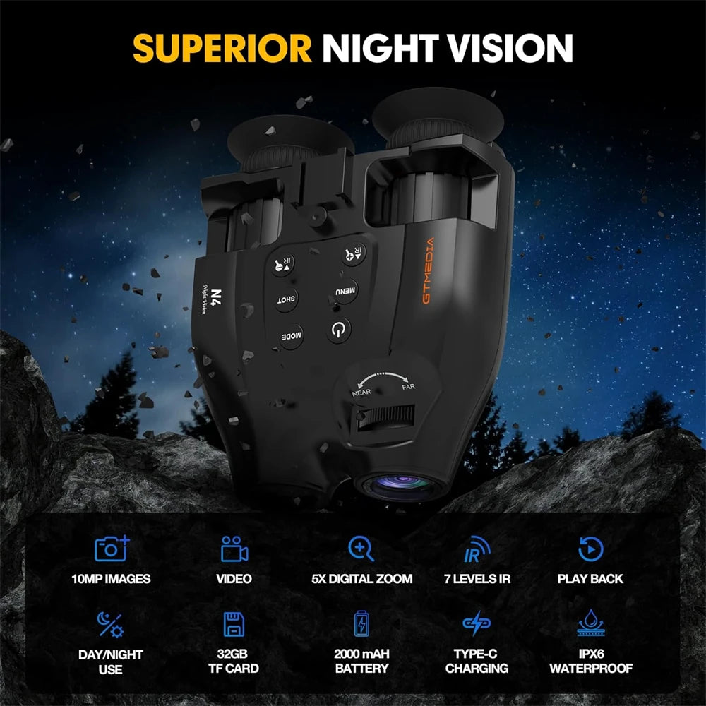 GTMEDIA N4 Night Vision Binoculars 1080P Full HD Infrared Goggle Scope Camera 5X Digital Zoom Outdoor Hunting