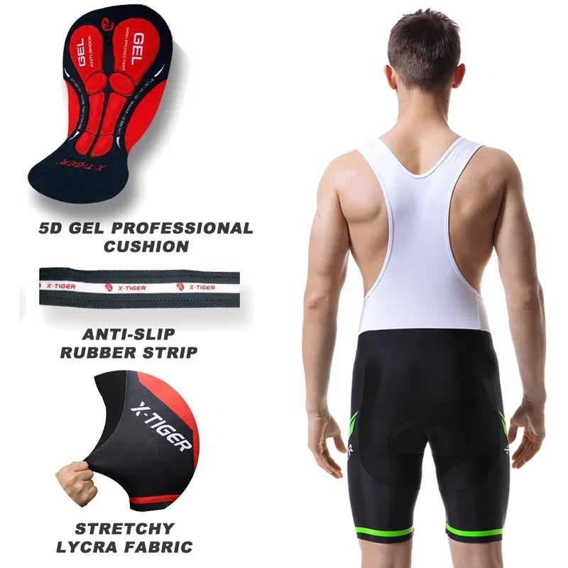 X Tiger Pro Cycling Bib Shorts Mountain Bike Shorts Summer Shockproof 5D Gel Pad Cushion MTB Bicycle Bib Tights Triathlon