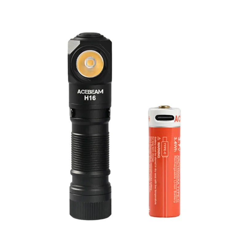 Acebeam H16 Super Lightweight Headlamp AA Battery LED Right Angle Light EDC Flashlight 5000K CRI 90 6500K 1000 Lumens