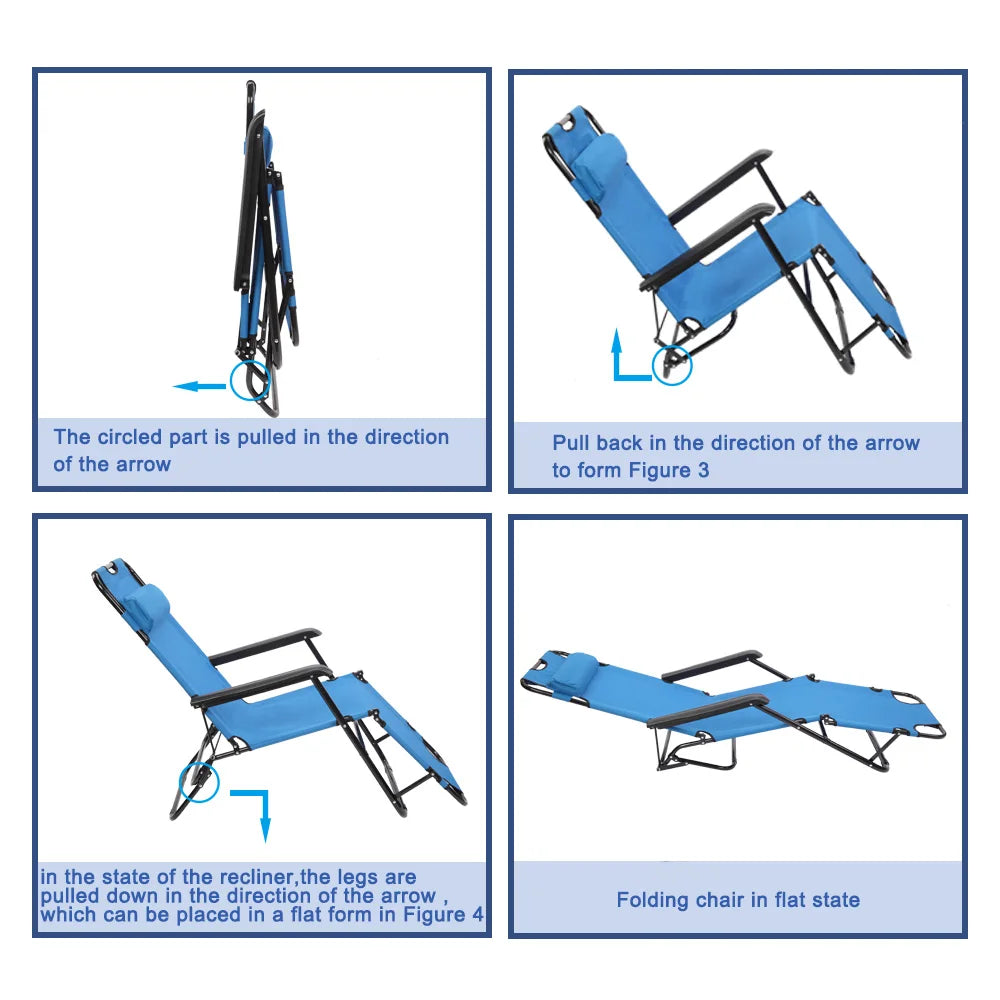 RHC 202 Portable Dual Purposes Extendable Folding Reclining Chair Blue