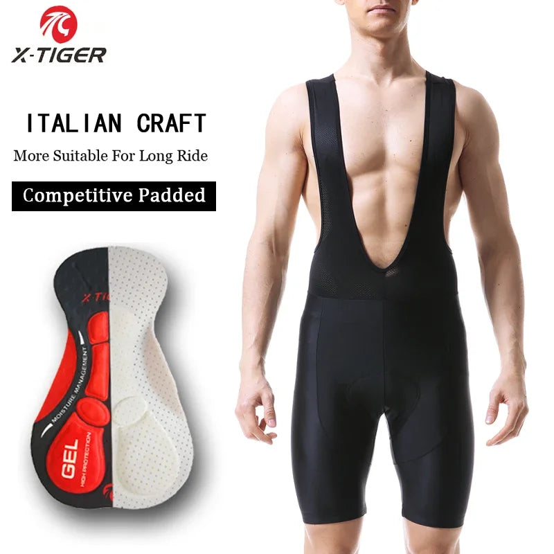 X Tiger Pro Cycling Bib Shorts Mountain Bike Shorts Summer Shockproof 5D Gel Pad Cushion MTB Bicycle Bib Tights Triathlon