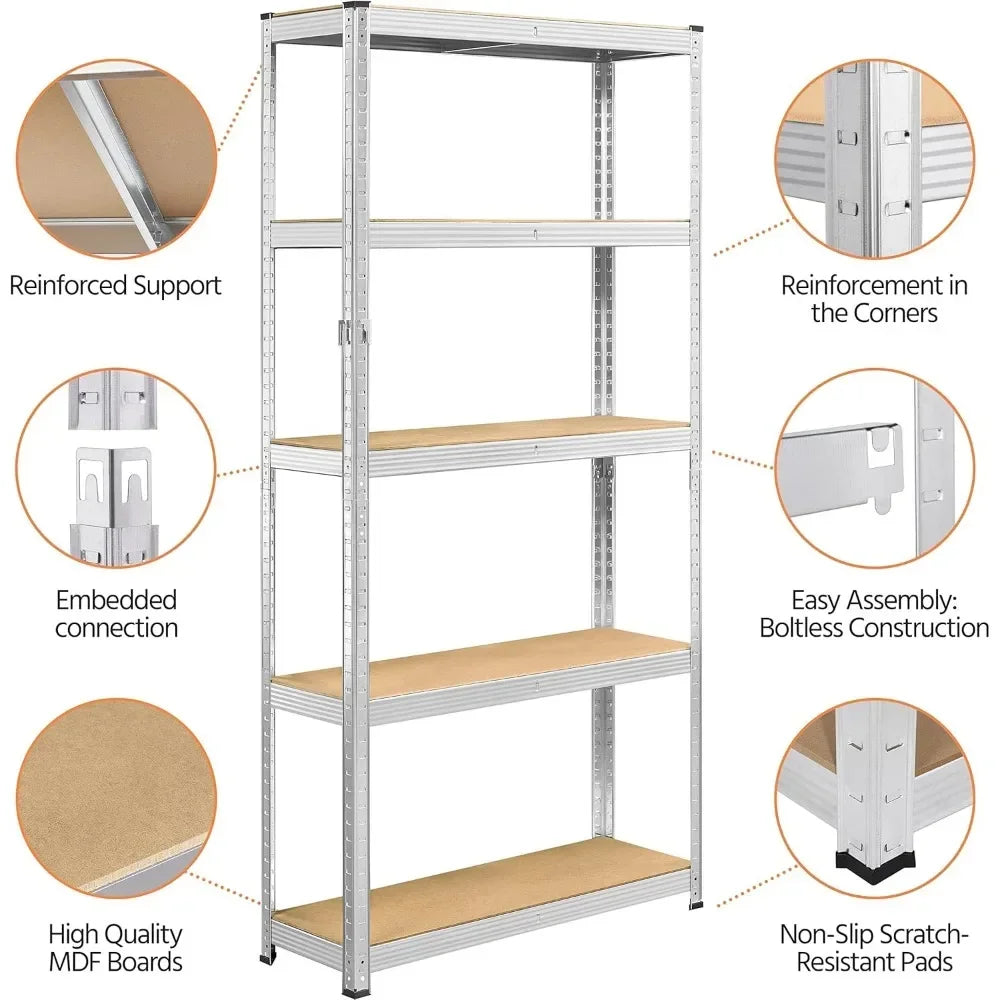 Metal Shelving Unit 5 Tier Storage Shelves Garage Shelving Heavy Duty Utility Rack for Warehouse Garage Pantry Kitchen