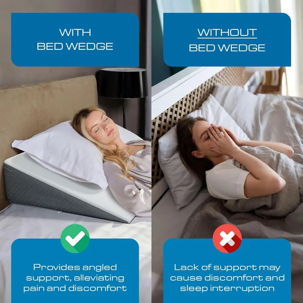 Bed Wedge Pillow for Sleep Apnea, Sleeping Comfort, Relaxing, Acid Reflux, Heartburn and Back Pain Relief. Cushion for Sitting